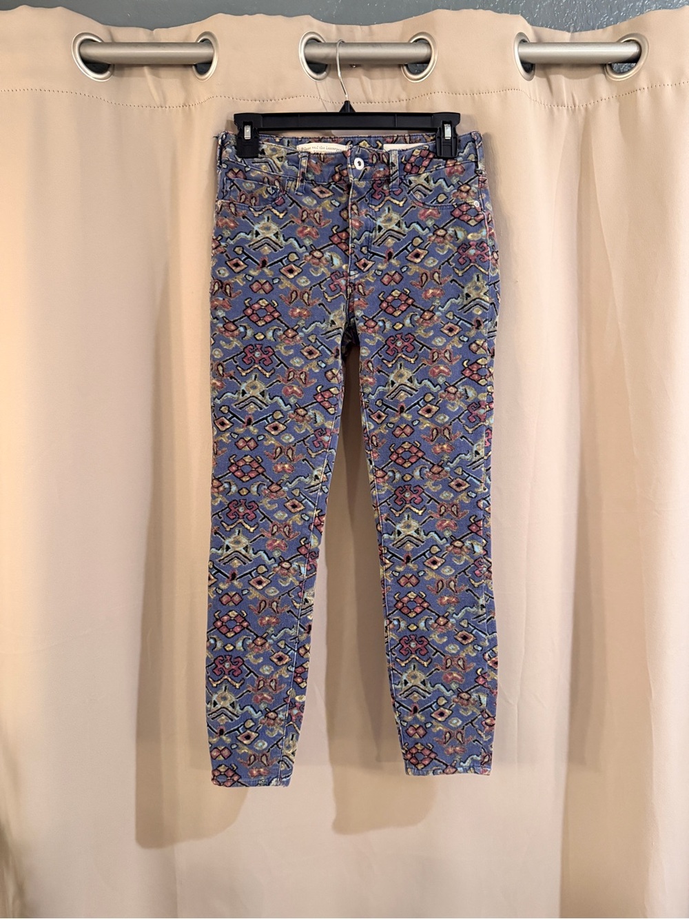 Anthropologie Blue Corduroy Mosaic Printed Skinny Jeans